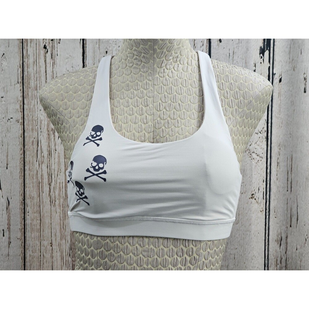 Lululemon Women's 4 White Skulls SoulCycle Sports Bra‎ Racerback Athletic GUC